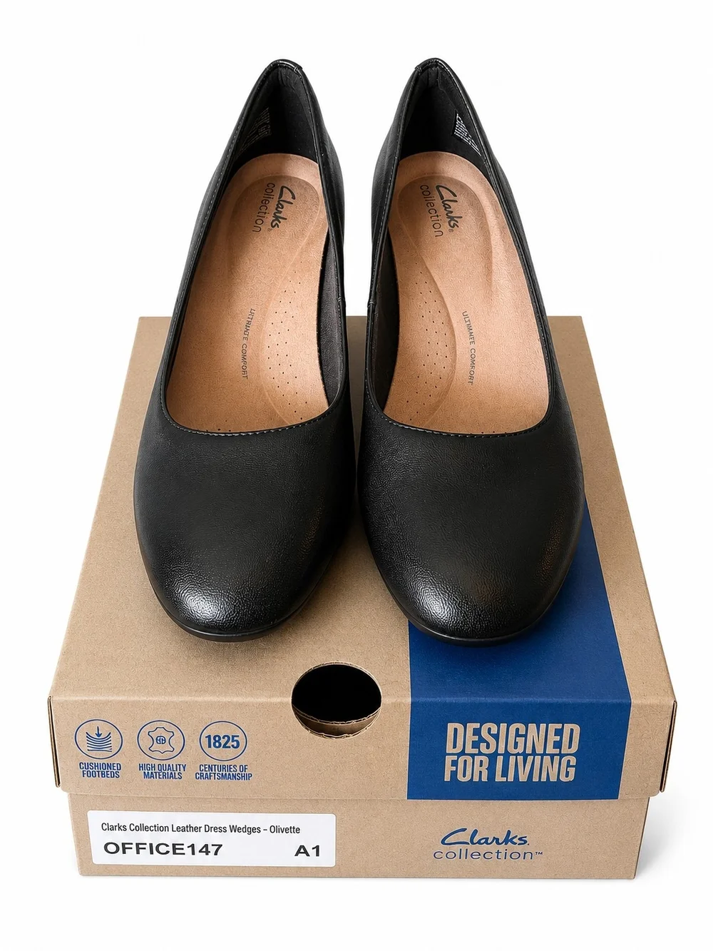 Clarks Collection Black Leather Wedge Pumps Womens Sizes 7-11 NIB Comfort
